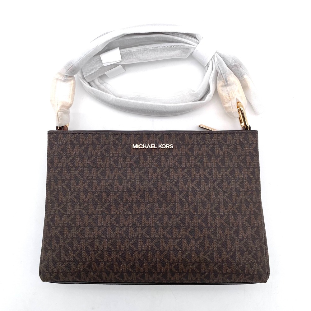 Michael Kors Trisha Crossbody Women NS Brown NWT Signature Logo Bag 35H1G9TC8B